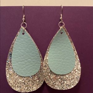 Handmade Faux Leather Silver and Blue Earrings